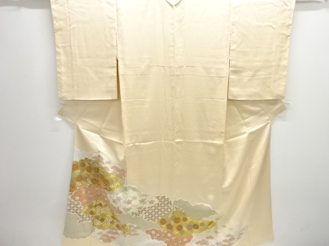 JAPANESE KIMONO / IRO-TOMESODE / SILK / EMBROIDERY / FLOWER ARABESQUE